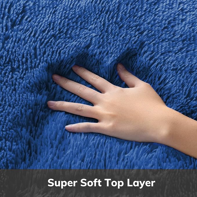 Ophanie Round Rug 4Ft Blue Circle Area Rug, Boys Room Decor, Fluffy Fuzzy Bedroom Carpet, Plush Soft Shaggy Living Room Rugs for Kids Home Decor Aesthetic, Nursery