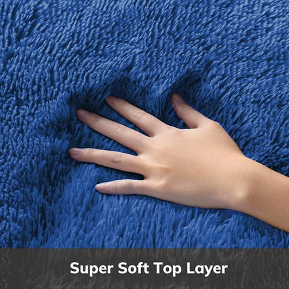 Ophanie Round Rug 4Ft Blue Circle Area Rug, Boys Room Decor, Fluffy Fuzzy Bedroom Carpet, Plush Soft Shaggy Living Room Rugs for Kids Home Decor Aesthetic, Nursery