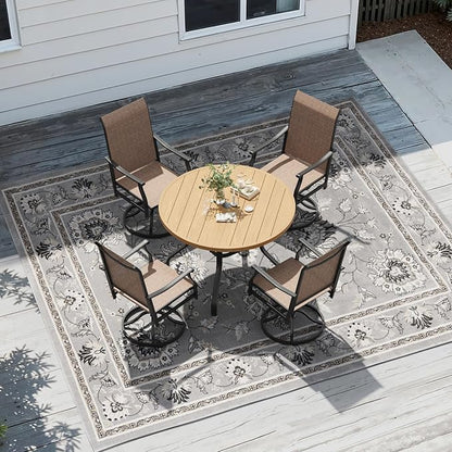 Soohow Patio Dining Set for 4, 5-Piece Round Outdoor Dining Set 4 x Swivel Patio Chairs and 41" Round Outdoor Dining Table with 1.57" Umbrella Hole, Wood-Like, for Poolside, Backyard