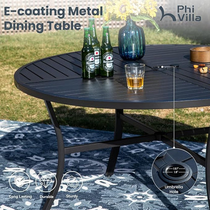 PHI VILLA 7 Piece Outdoor Patio Dining Set with 6 Swivel Dining Chairs & 1 Large Round Dining Table, Gray Textilene Mesh Fabric Chair and 54" Metal Table for All Weather