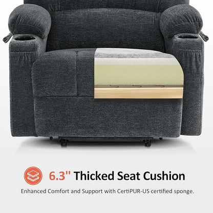 MCombo Oversized Power Lift Recliner Chair for Elderly, Lift Chair with Heat and Massage, Lift Recliner for Big and Tall, Cup Holders, USB & Type C Ports, Fabric R7092 (Dark Grey, Oversize)