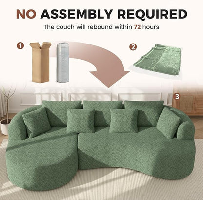 Luxanimarion 124" Curved Modular Sectional Sofa Oversized, L-Shape Boneless Couches for Living Room with Deep Seat and 7 Pillows, High-Density Memory Foam, Green Chenille Fabric, No Assembly Required