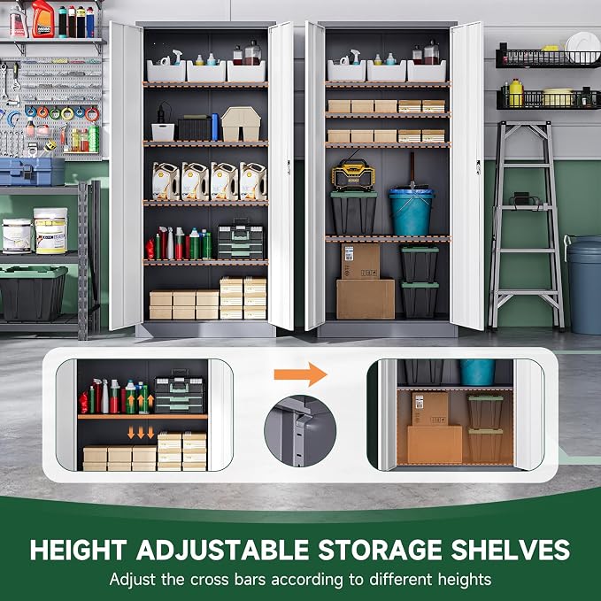 Letaya Metal Garage Storage Cabinets with Lock Door and Adjustable Shelves, Steel Tool Cabinets for Home,Office,Warehouse Organisieren (Gery White, 71" H)