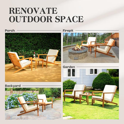 IDZO Natural 3-Piece Patio Bistro Sets with Foldable 400lbs Weight Chairs, a 220lbs Shelf Table, Made from FSC-Certified Acacia Wood, Featuring Washable Cushions and an Ergonomic Design