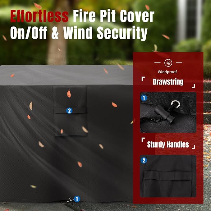 SHINESTAR Fire Pit Cover Square, Fits for 28-30 Inch Fire Pit Table, 600D Heavy Duty Fabric, Waterproof and Windproof, 30 x 30 x 24 Inches, Black