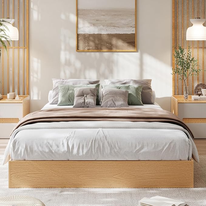 Garvee Wood Platform Bed Frame, Full Size Low Profile Bed Frame Without Headboard, Wood Slat Support, No Box Spring Needed, Easy Assembly