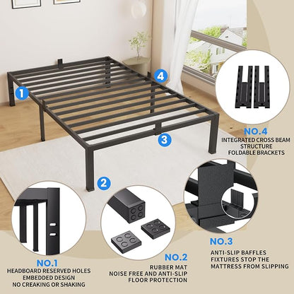 MAF 18 Inch Twin Size Bed Frames No Box Spring Needed Heavy Duty Metal Platform Bed Frame Steel Slat Support Easy Assembly Noise Free Black Bed Frame Twin