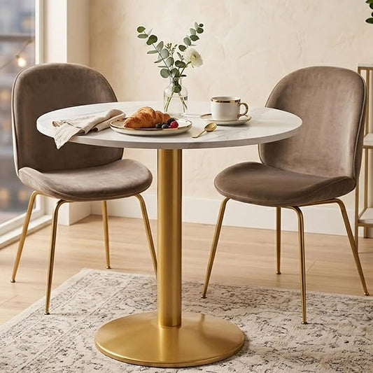 30 Inch Round Dining Table, Modern Tulip Bistro Table with White Faux Marble Top and Weighted Gold Pedestal Base, Small Kitchen Table for 2-4 People, Mid Century Style for Dining Room, Cafe, Office