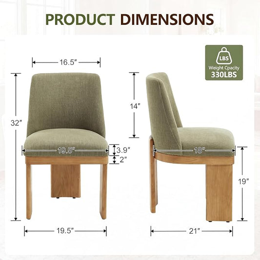 RIVOVA Upholstered Dining Chairs Set of 6, Modern Wooden Dining Room Chair Linen Fabric Kitchen Chairs Farmhouse Dinner Chair, Green