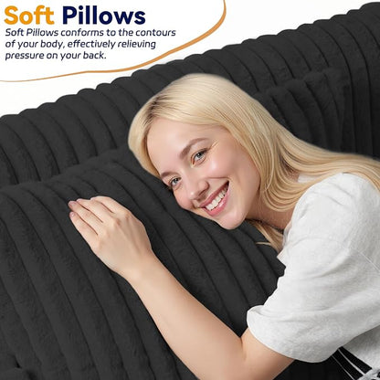 HABUTWAY 78" Loveseat Boneless Couch, 4-in-1 Convertible Sofa Bed, Plush Fur Folding Futon Sofa Bed Couches with 2 Pillows for Living Room, High-Density Foam Support, No Assembly Required, Black