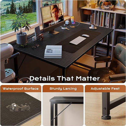 PRAISUN 40 X 24 Inch Deeper Desk with Power Outlets | Small Computer Desk for Bedroom, Office Desk for Work from Home, Writing Study Gaming Table, Stable Metal Frame, Black
