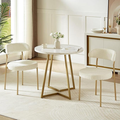 SoarFlash Dining Chairs, Beige Boucle Dining Chairs Set of 2, Kitchen Dining Room Chairs Curved Backrest Upholstered Mid Century Modern Chairs with Golden Metal Legs