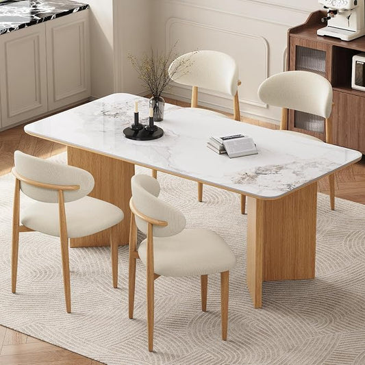 Dining Chairs Set of 4, Modern Fabric Upholstered Dining Room Chair MetalKitchen Chairs, Farmhouse Dinner Chair for Kitchen Dining Room, Beige