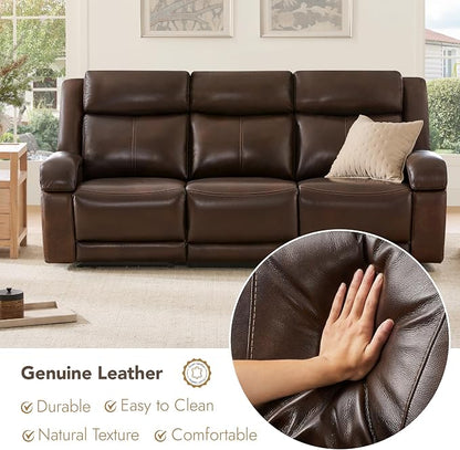 Watson & Whitely Power Reclining Sofa and Loveseat Sets, Genuine Leather Sofa Recliner Couch Set with Power Headrest, Storage Console, USB Ports, Cup Holders, Living Room Furniture Set, Dark Brown