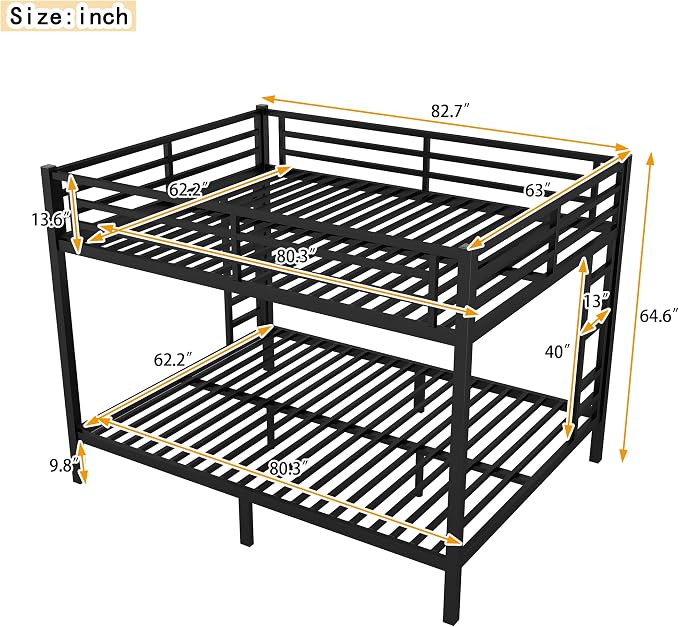 Bellemave Queen Over Queen Bunk Bed for Adults, Teens