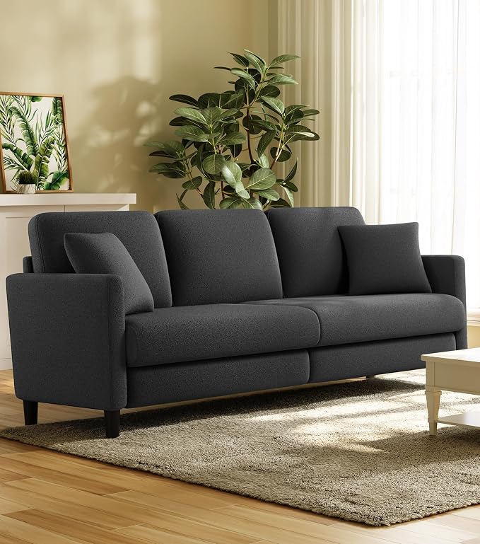 Welzona 83" Couches for Living Room, Teddy Sofa Couch, Comfy Sofas for Living Room, Tool-Free Setup Loveseat Sofa, All-Wood Love Seat Couches, Small Couch 2 Pillows Included, Grey