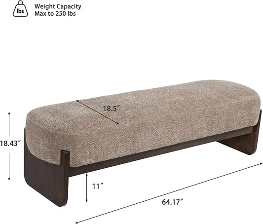 Virubi Elegant Upholstered Loop Yarn Ottoman, Light Brown End of Bed Entryway Benches, Corner Dining Bench Shoe Stool for Indoor Bedroom Living Dining Room (Light Brown)