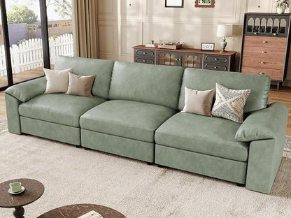 EASE MOOSE 3 Seater Deep Seat Sectional Sofa,Scratch Resistant Faux Leather Material, Oversized Modular Couch,Classic Comfy Sofas for Small Spaces, Green