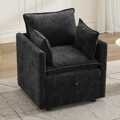 30" Cloud Modular Single Sofa Chair with Storage, Modern Upholstered Accent Chair Deep Seat, Chenille Reading Lounge Armchair for Living Room, Bedroom, Small Space, Black
