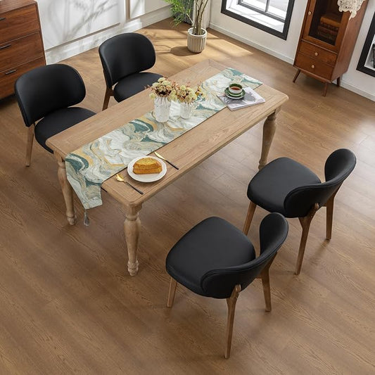 YOUNIKE Dining Chairs Set of 4 Modern Kitchen Dining Room Chairs Black | Faux Leather Upholstered Armless Side Accent Chair with Back Wide Padded Seat Wooden Leg, Soft, Waterproof, Comfortable