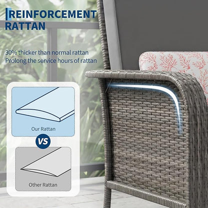 Garvee Outdoor Wicker Chairs,2 Pieces Patio Furniture Set,All Weather High Back Rattan Chairs with High Back&Deep Seating for Deck Porch Balcony Backyard Garden,Grey Rattan & Grey Cushion