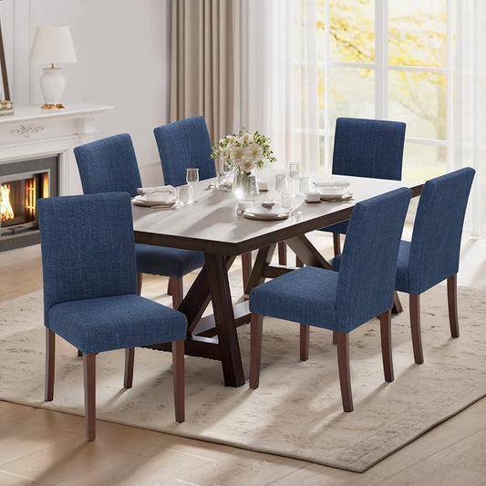 MALOL Upholstered Dining Chairs Set of 6, Modern Fabric Dining Room Chair, Wooden Dining Chair, Kitchen Side Chairs, Farmhouse Dinner Chair with High Back for Kitchen, Blue