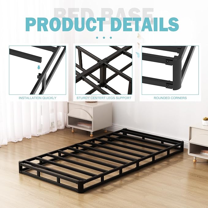 Upcanso Twin Box Spring Bed Base 6 Inch, Low Profile Metal Boxspring Twin with Fabric Cover, 2000 Lbs Max Weight Capacity Mattress Foundation, Noise-Free, Easy Assembly