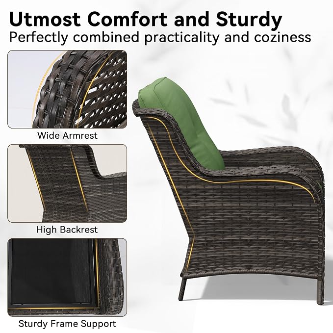 3-Piece Outdoor Couch Set, Include Wicker Patio Sofa with Thickened Olefin Cushions, High Back and Deep Seating, Hand-Woven PE Rattan and 2 Ottomans, Patio Conversation Set for Porch, Deck