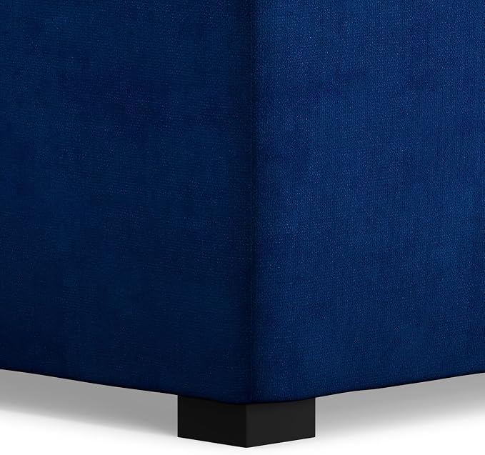 SIMPLIHOME Avalon Wide Contemporary Square Coffee Table Storage Ottoman, Blue, Table Ottoman