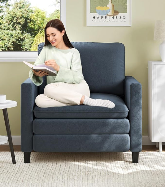 Welzona 3-Layers Cloud Accent Chair, 33" Reading Chair for Bedroom, Living Room - Tool-Free Assembly with Teddy Fabric Couch Chair - Blue Grey - Arm Chairs - Removable Washable Covers - 450lb Capacity