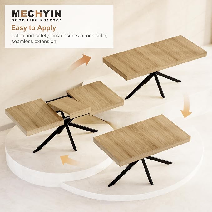 5-Piece Dining Table Set for 4 6 8, Large 55"-70.9" Extendable Dining Room Table Rectangle with Kitchen Chairs of 4, MDF Wood & Metal Frame for Apartment Kitchen Saving Space, Rustic, Farmhouse, Oak