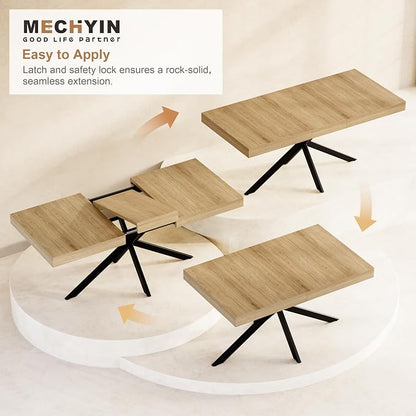 5-Piece Dining Table Set for 4 6 8, Large 55"-70.9" Extendable Dining Room Table Rectangle with Kitchen Chairs of 4, MDF Wood & Metal Frame for Apartment Kitchen Saving Space, Rustic, Farmhouse, Oak