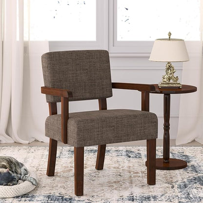 FAGAGA Accent Chair,Armchairs with Solid Wood Frame and Legs,Upholstered Reading Leisure Chair for Bedroom,Office,Waiting Room (Linen, Brown, One Chair)