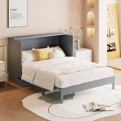 Ball & Cast Full Size Murphy Bed Hideaway Wall Chest with Large Drawers,can be Folded,Storage Space-Saving Furniture Hideaway Platform Bedframe W/USB Charging Port,for Bedroom,White