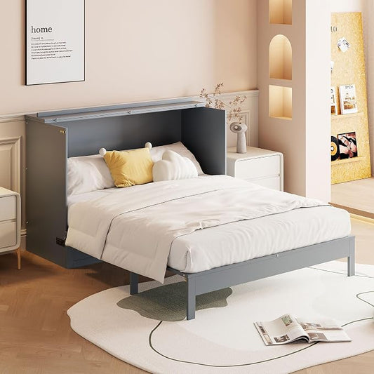 Ball & Cast Full Size Murphy Bed Hideaway Wall Chest with Large Drawers,can be Folded,Storage Space-Saving Furniture Hideaway Platform Bedframe W/USB Charging Port,for Bedroom,White