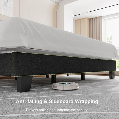 Feonase King Size Bed Frame, Upholstered Bed Platform with Button Tufted Headboard, Heavy Duty Wooden Slats & Thickened Feet, No Box Spring Needed, Noise-Free, Easy Assembly, Dark Grey