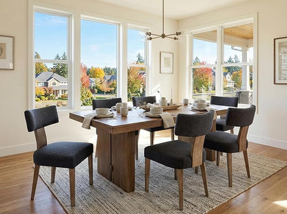 RIVOVA Linen Dining Chairs Set of 4, Modern Dining Chair with Curved Backrest and Wood Legs Upholstered Dining Chairs Farmhouse Dining Room Chairs Kitchen Chairs, Charcoal