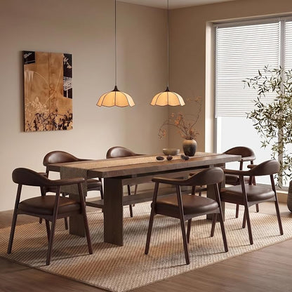 MALOL Leather Dining Chair with Armrest Set of 6, Upholstered Dining Room Chair with Curved Back and Wood Legs, Mid Century Modern Kitchen Chairs for Kitchen Dining Room,Dark Brown