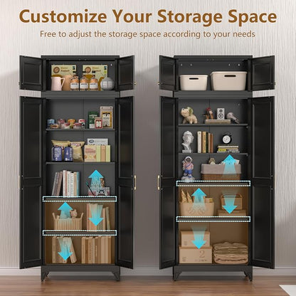 Polup Kitchen Pantry Cabinet, Metal Food Pantry cabinets with Doors and Shelves, 90" Tall Storage Cabinet for Dining, Living Room, Black, 16" D x 32" W x 90" H, Assembly Required