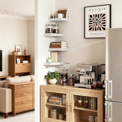 Bathroom Floating Shelves,11.8'' Wall Mounted Wood Shelves,Hanging Shelf for Books/Toiletries/Decor(White,Set of 4)