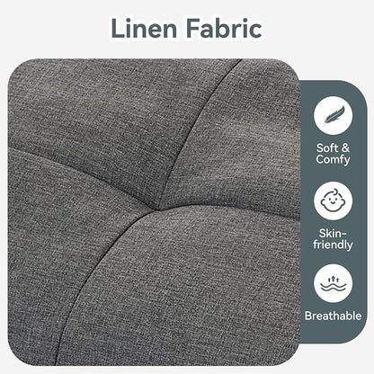 Futon Sofa Bed Convertible Couch, Grey Linen Sofa Bed with Memory Foam, Adjustable Backrest & Armrests, Multifunctional Small Loveseat Sleeper Sofa for Living Room, Apartment, Office