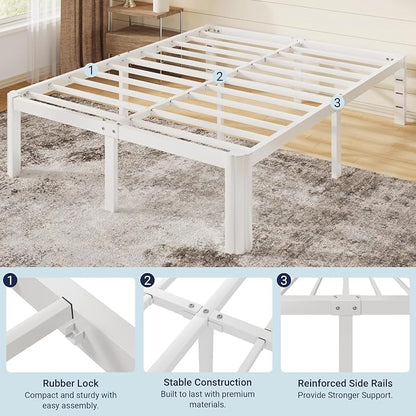 Allewie Metal Queen Bed Frame, 14 Inch 3500LBS Heavy Duty Platform Bed with Rounded Corner & Under Bed Space, No Box Spring Needed, Noise Free, Easy Assembly, White