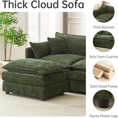 Modular Sectional Sofa, 112.2 Inch Rectangle Shaped Couch Set with Armrests, 3-Seater Comfy Cloud Couches for Living Room Apartment, Green