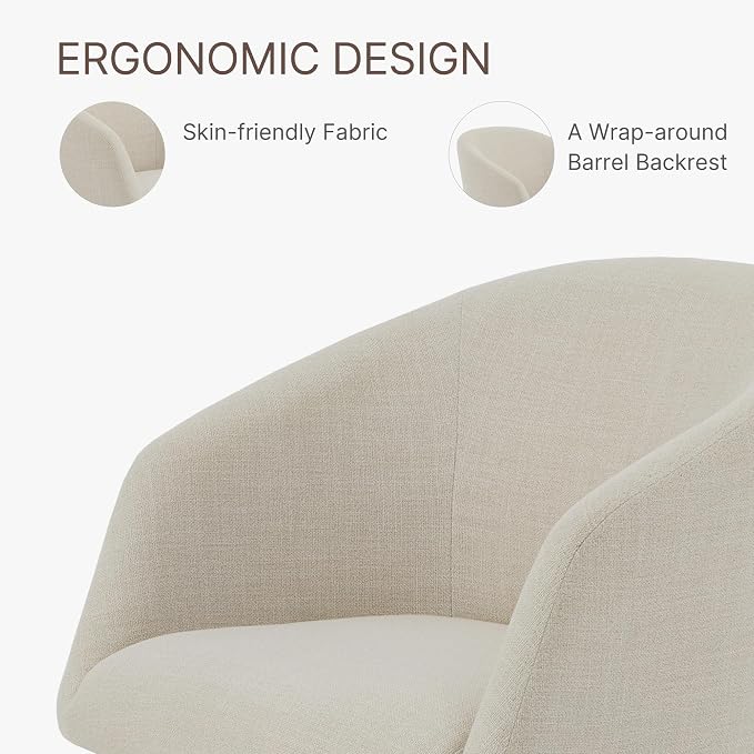 KISLOT Swivel Dining Chairs Set of 4, Upholstered Mid Century Modern Deskchair with Barrel Back, Linen Fabric Kitchen Chairs for Dining Room, Bedroom, Dressing Room, Linen