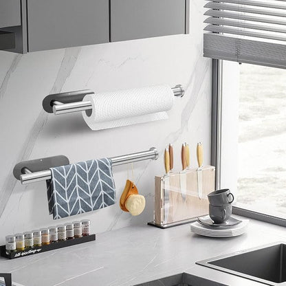 DEKAVA Paper Towel Holder Under Cabinet for Kitchen, Adhesive Paper Towel Holder Wall Mount, SUS304 Stainless Steel 13 inch(1,Silver)