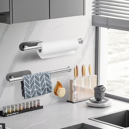 DEKAVA Paper Towel Holder Under Cabinet for Kitchen, Adhesive Paper Towel Holder Wall Mount, SUS304 Stainless Steel 13 inch(1,Silver)
