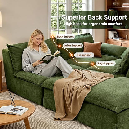 Claiks 123" Modular Boneless Couch, U Shaped Couch for Living Room, Modern Deep Seat Sofa 3 Seater Chenille Fabric Comfy Cloud Couches with Movable Ottoman, Dark Green