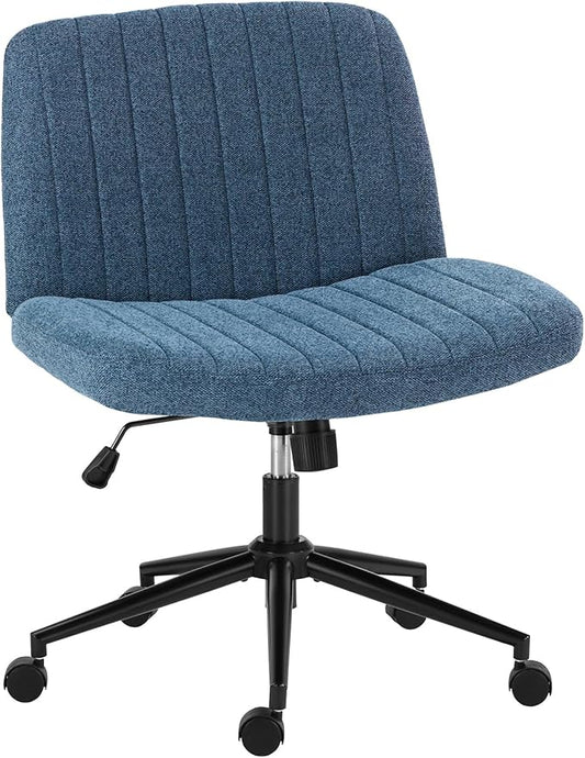 OLIXIS Criss Cross Chair with Wheels Wide Cross Legged Office Desk Vanity Chair Comfy Fabric Armless Height Adjustable Swivel for Home Computer Task Blue