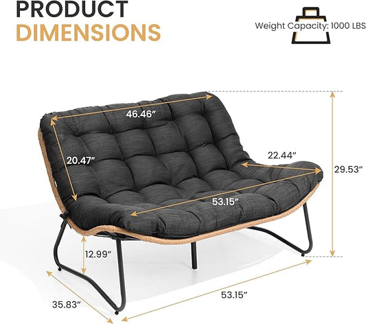 Crestlive Products Outdoor Loveseat 2PCS, Patio Conversation Set, All-Weather Boho Rattan Patio Furniture with Soft Cushion for Deck, Balcony, Poolside, Backyard (Without Table)