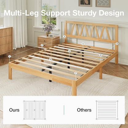 Novilla 12 Inch Full Size Bed Frame Full Bed Frames with Headboard Solid Wooden BedFrame Foundation, No Box Spring Needed, Easy Assembly, Natural Grain Wood